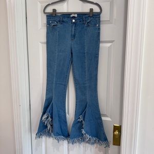 Peach Love California Frayed Flare Jeans Large
